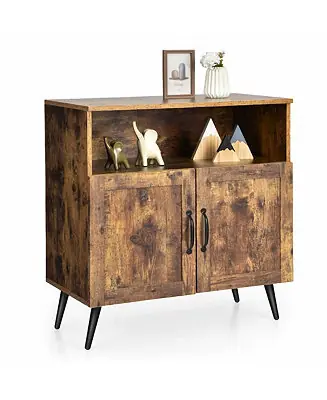 Same Day Shipping Mid-century Wooden Storage Cabinet Wine Glass Holders
