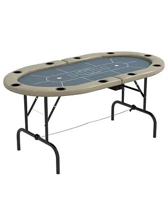 Authentic 70" Oval Foldable Poker Table with Cup Holders – Seats 10 Players, Casino Layout