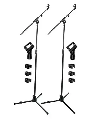Mic Stand 2Pcs Adjustable Microphone Stands Floor w 180° Rotating Telescoping Metal Boom Arm Fast Shipping