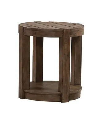 Premium Broadmore Living Room Round Chairside Table - Cobblestone Brown