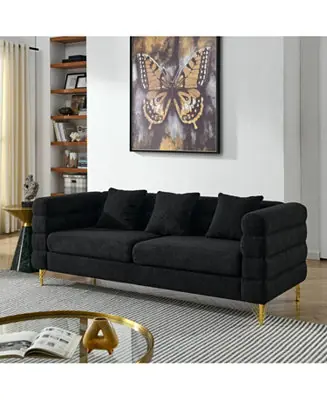 81" Oversized 3-Seater Black Teddy Sectional Sofa Mega Sale