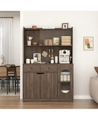 71" Tall Reeded Glass Door Kitchen Cabinet with Microwave Stand Get Yours