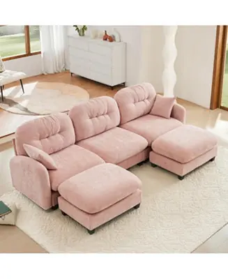 Big Sale Streamdale Modular U-Shaped Chenille Couch with Ottoman & Pillows, Pink