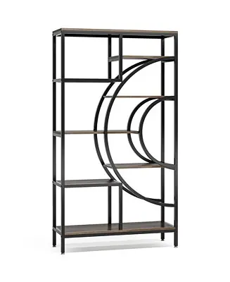 Tribe signs 71 inches Geometric Bookcase, Industrial 8-Tiers Bookshelves, Rustic Etagere Bookcase with Metal Frame for Home Office, Living Room Direct From Manufacturer