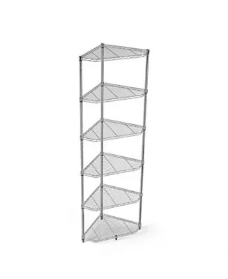 Secure Checkout 6 Tier Pentagonal Corner Wire Shelf Rack - Chrome