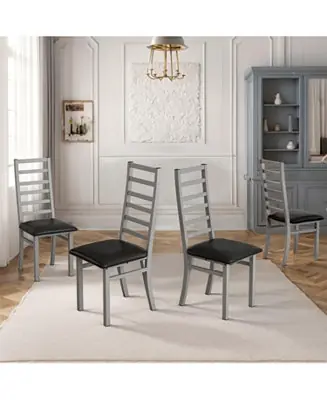 Holiday Sale Set of 4 Modern Metal Dining Chairs with PU Leather Seats