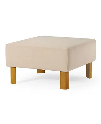 Lena Contemporary Upholstered Ottoman w/ Refined Natural Wood Finish Viral