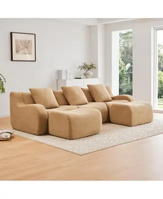 U-shaped Soft Teddy Fabric Boneless Sofa, Camel Worldwide Shipping