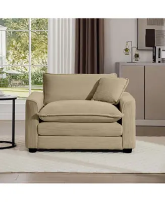 Don’t Miss Out Tan Corduroy Single Chair Deep Seat Sofa with Pillow