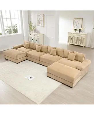 Cheap Camel Oversized Cloud Modular U-Shape Sectional Couch with Ottoman