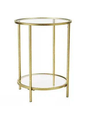 Place Order Round Accent Side Table Metal Glass Top Bottom Shelf End Table