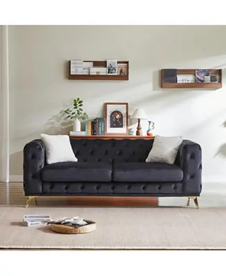 Deluxe Velvet Chesterfield Sofa with Tufted Buttons, 2 Pillows Same Day Shipping
