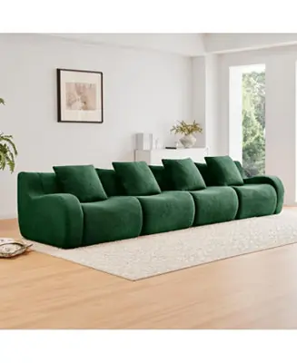 4-Seat Boneless Sofa, Teddy Fabric, No Assembly, Curved Armrest, Green Viral