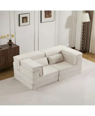 Express Delivery Streamdale Compression Sofa, Convertible Floor Sofa Bed, Modern Oversized Loveseat, White
