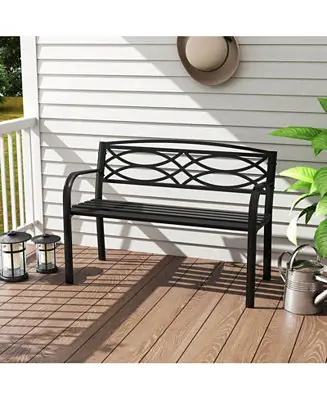 Big Sale Outdoor Bench 45.5" Patio Garden Bench with Backrest Curved Armrests for Backyard