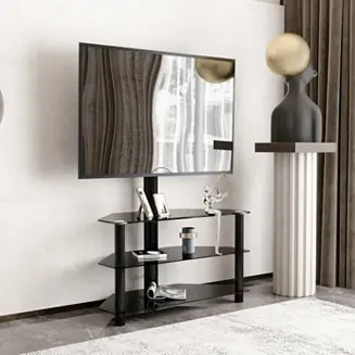 35 inch Black Multi-function TV Stand Height Adjustable Bracket Swivel 3-Tier Viral