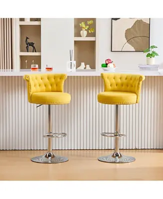 Best Choice Velvet Bar Stool Set of 2, Adjustable Swivel, Silver Legs