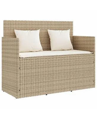 Special Discount Patio Bench with Cushions Beige Poly Rattan