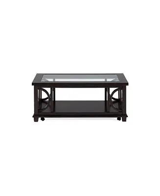 Panama Brown Contemporary Wood and Glass Coffee Table Special Discount