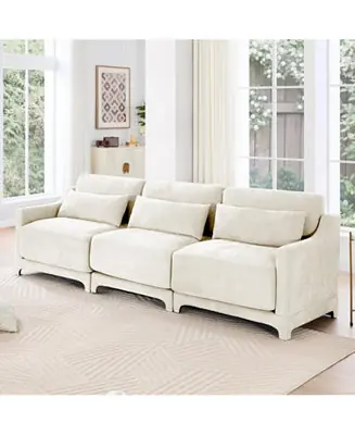 Limited Edition Beige Chenille 3-Seater Sofa with Lumbar Pillow