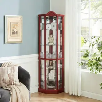 Bargain Carved Crown, Elegant Glass Cabinet in Cherry or Oak