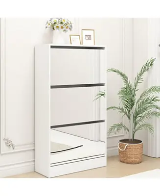 Latest 3-Tier Wood Shoe Cabinet with Mirror