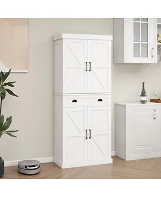 Super Sale 71" Pantry Cabinet with 4 Doors, Drawer and Built-in Racks for Dining Room or Kitchen