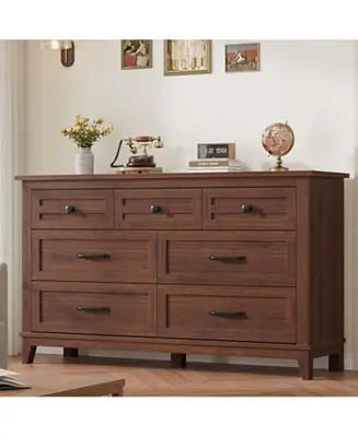 Order Now 7-Drawer Bedroom Dresser, 54" Wide Chest with Freestanding Storage, Wooden Closet Organizer for Living Room, Bedroom, Entryway