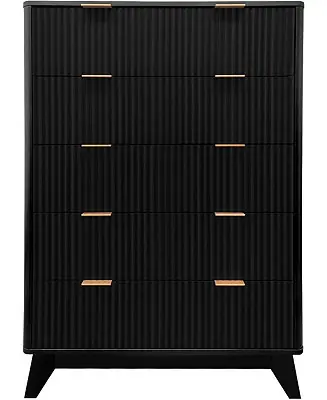 Buy Today Modern Fluted 5-Drawer Dresser, 48" Tall Wood Chest with Anti-Tip Safety, Deep Storage Organizer for Bedroom, Living Room, or Closet