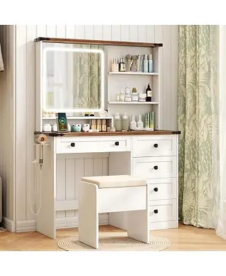 Cheap Farmhouse Vanity Set with Mirror and 3-Color Lighting