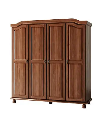 100% Solid Wood Kyle 4-Door Wardrobe with Raised Panel Doors Express Delivery