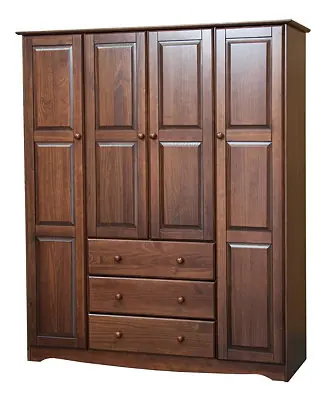 100% Solid Wood Family 4-Door Wardrobe with Raised Panel Doors Certified