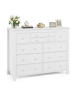 10-Drawer White Dresser 47" Wide, Long Wooden Chest Storage Cabinet for Bedroom, Entryway, Living Room Must Have