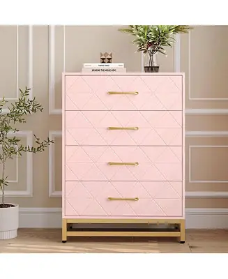 1 Pc Wood Dresser 4 Drawers Metal Handles Sturdy Frame Modern Bedroom Furniture Chest of Drawers Handmade