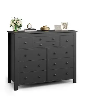10-Drawer Black Dresser 47" Wide, Long Wooden Chest Storage Cabinet Mega Sale