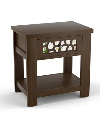 1 PC Engineered Wood Side End Table Nightstand w/ Drawer Wood for Living Room Bedroom Rustic Table Nightstand Popular