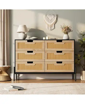 + 6-Drawer + Rattan & Wood + Farmhouse/Modern Style + Dresser Big Sale